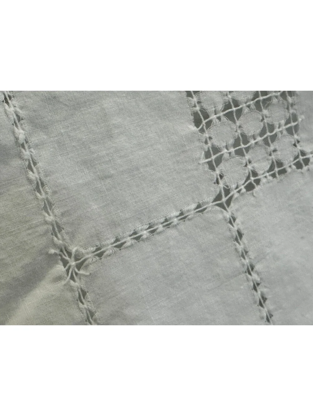 Vintage Cutwork Geometric Card Table Tablecloth Topper Handmade Embroidered